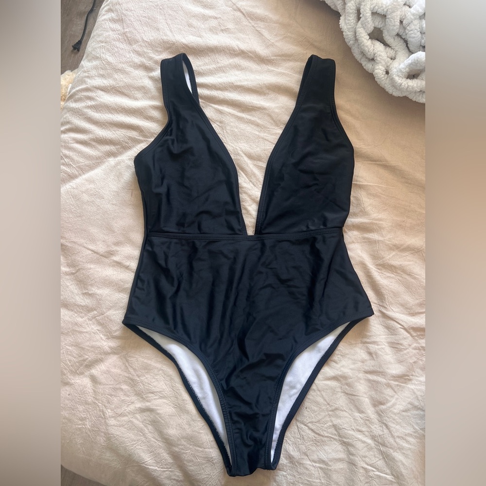 Black Plunge One Piece Swimsuit